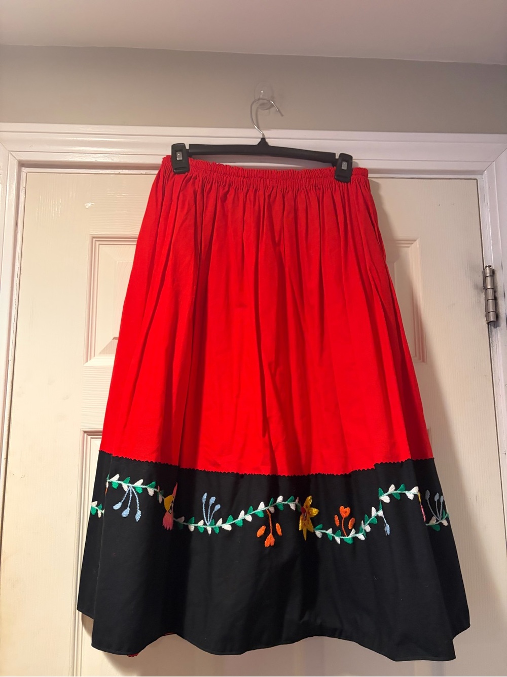 Traditional Embroidered Portuguese A-Line Skirt in Red and black